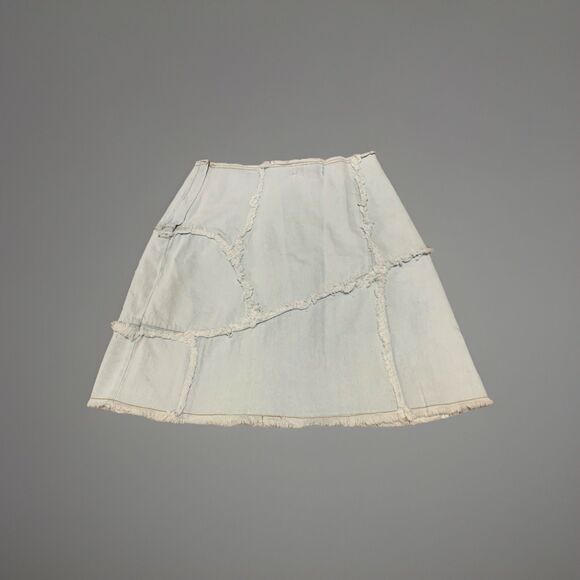 Love Riche Light Wash Patchwork Jean Denim Mini Skirt Small Side Zip Y2K - Picture 3 of 4